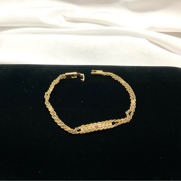 Vintage Metal Double Chain Alexis Bracelet with CZs & Ruby Stone - Picture 2 of 5